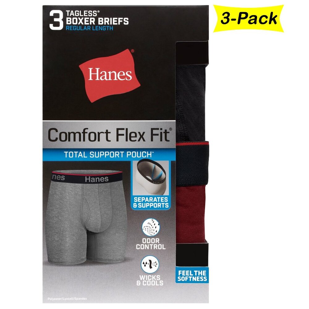 Hanes Men's Comfort Flex Fit Total Support Pouch Boxer Briefs, 3 Pack